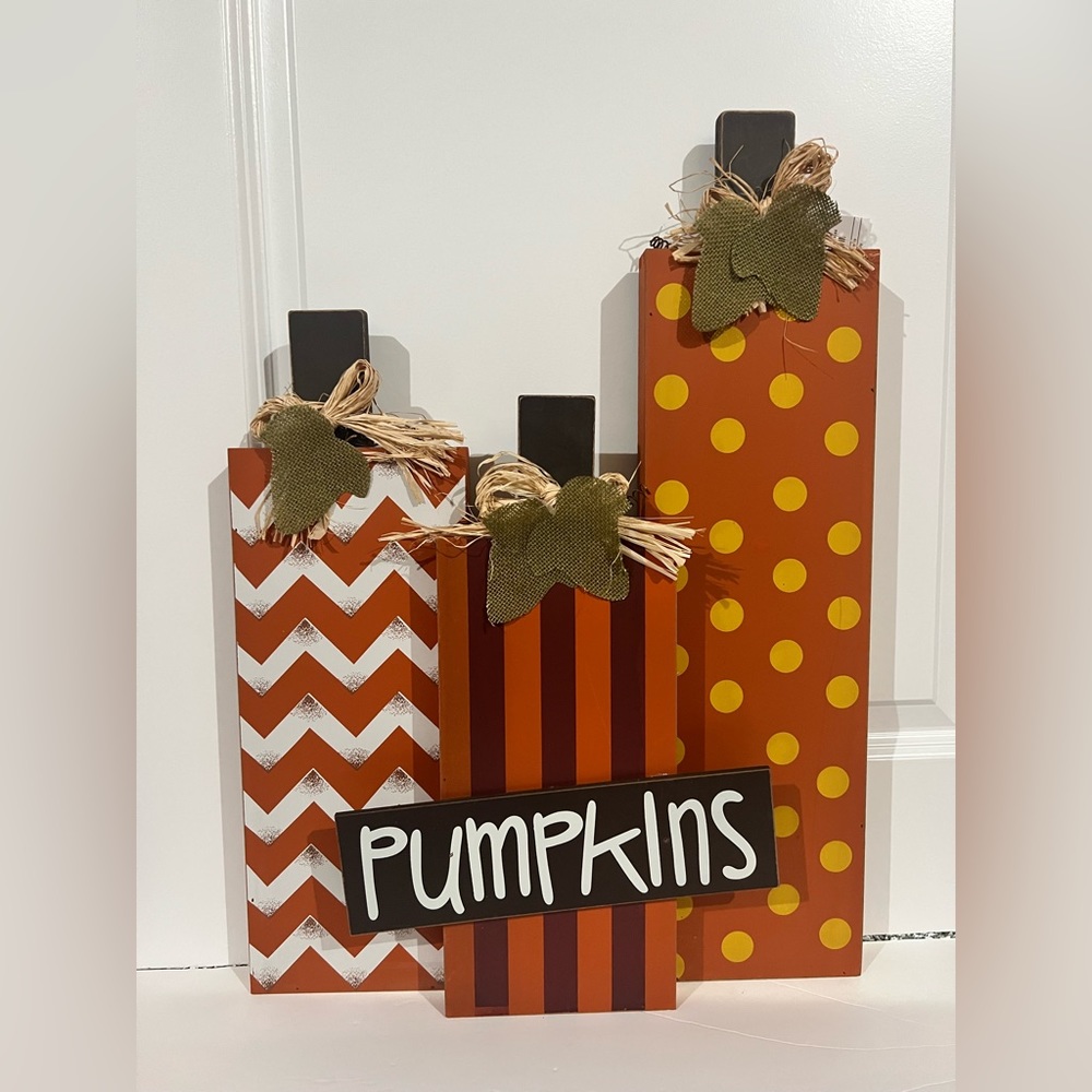 NEW Large Patterned Wooden Pumpkin Sign Decor - Big Fall Wooden Signs
